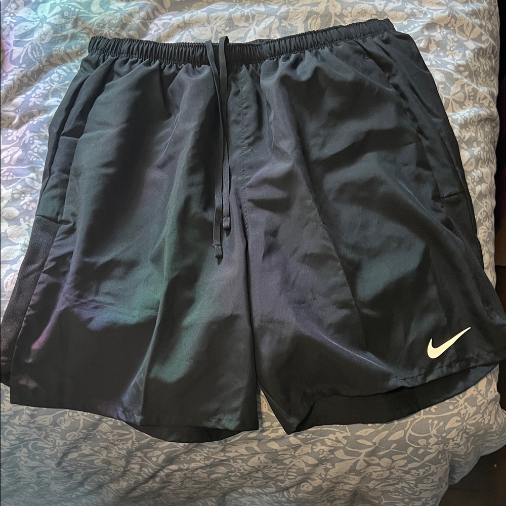 Nike Men's Black Athletic Shorts with White Logo